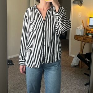 Black and white striped button up